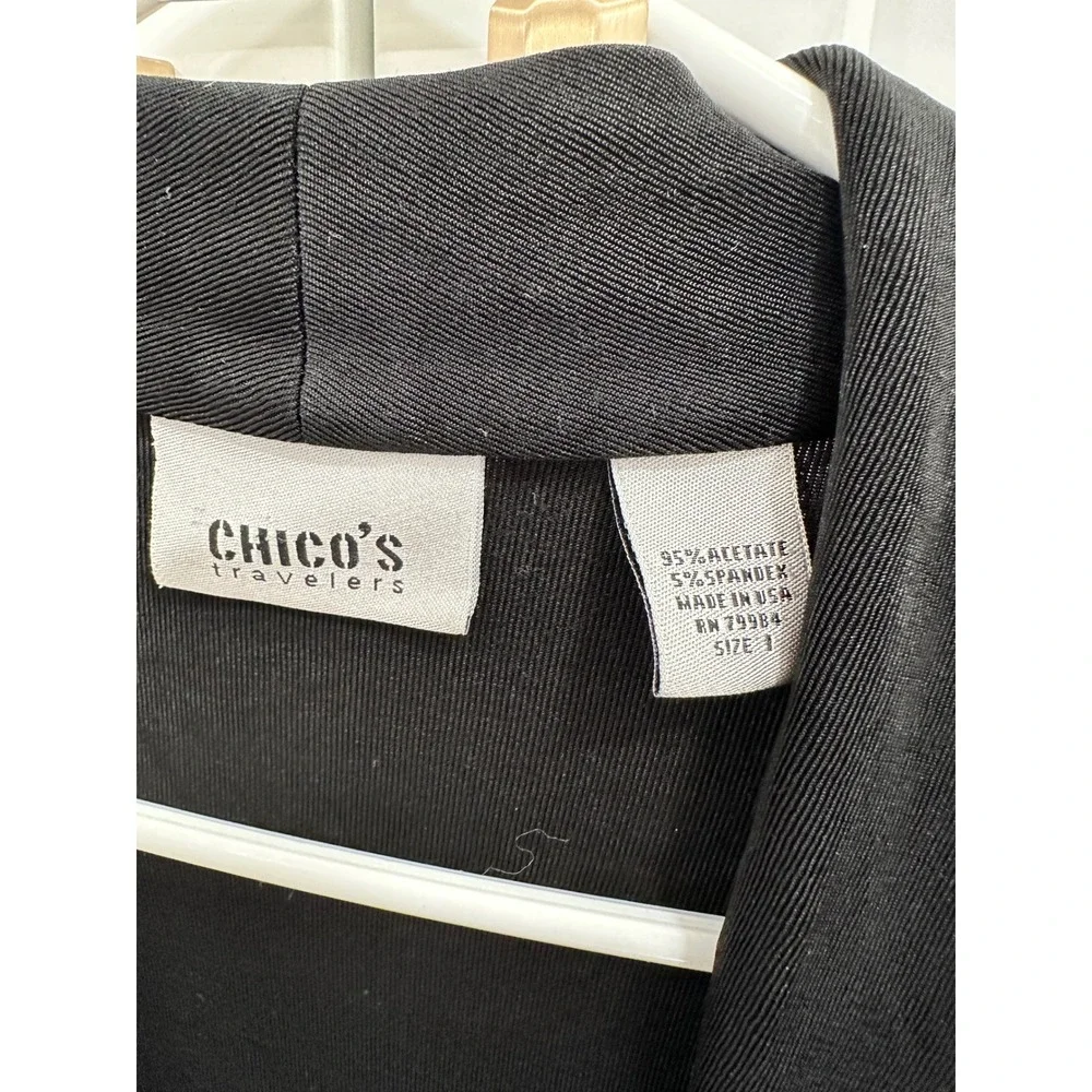 Chicos Travelers Black‎ Open Front Cardigan Lightweight Knit Top Size 1 M